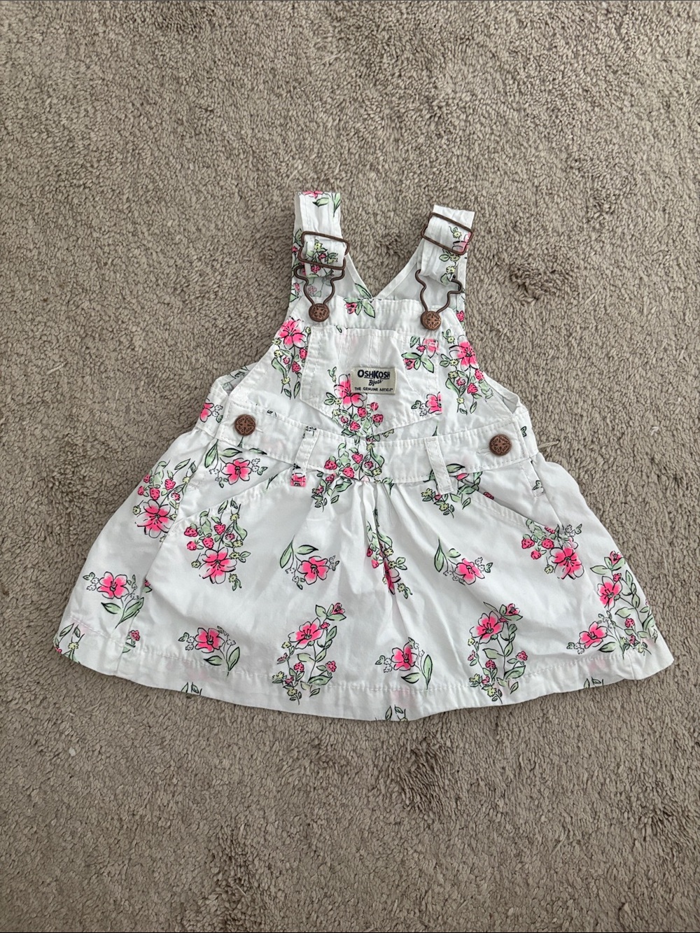 OshKosh B'gosh Baby Girl White Floral Pink Overall Dress 9Month